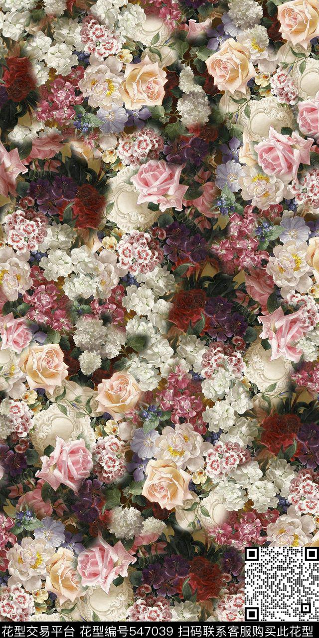 宫廷式玫瑰服装数码印花华亿平台下载（图片编号: 547039） - 瓦栏（Walan）