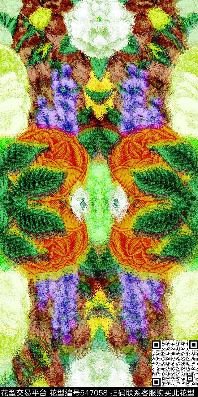 时尚油画花卉外套羽绒服连衣裙数码印花华亿平台下载（图片编号: 547058） - 瓦栏（Walan）