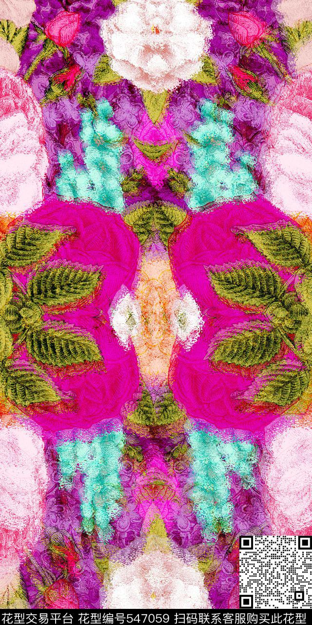 时尚油画花卉外套羽绒服连衣裙数码印花华亿平台下载（图片编号: 547059） - 瓦栏（Walan）