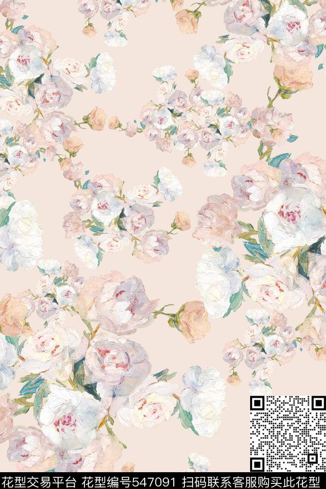 田园时尚花卉古典数码印花华亿平台下载（图片编号: 547091） - 瓦栏（Walan）