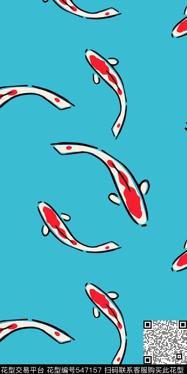 小鱼雨伞传统手绘传统印花华亿平台下载（图片编号: 547157） - 瓦栏（Walan）