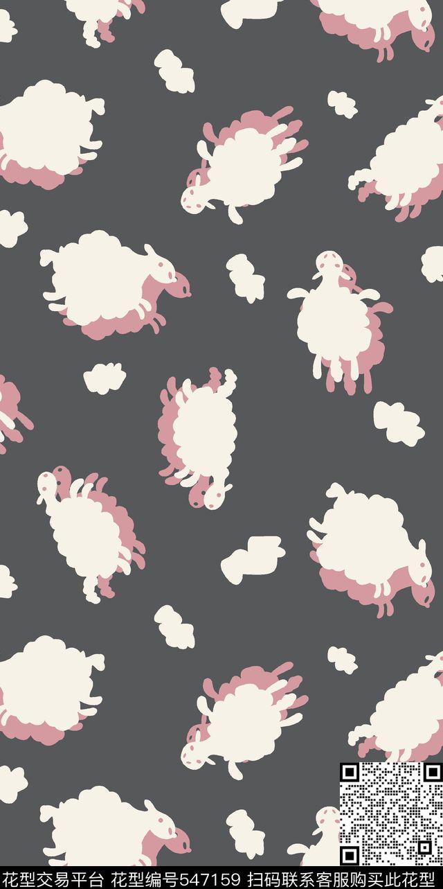 传统手绘小绵羊云朵雨伞传统印花华亿平台下载（图片编号: 547159） - 瓦栏（Walan）