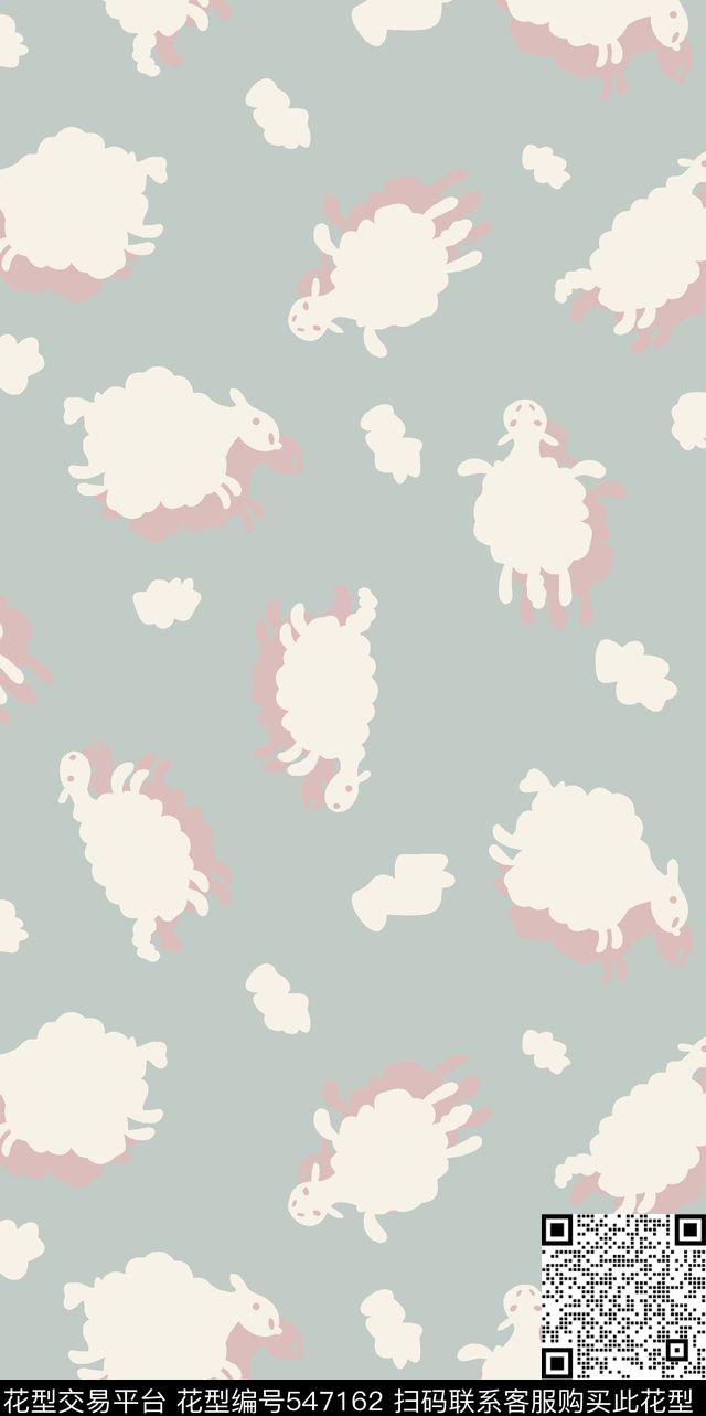 传统手绘小绵羊云朵雨伞传统印花华亿平台下载（图片编号: 547162） - 瓦栏（Walan）