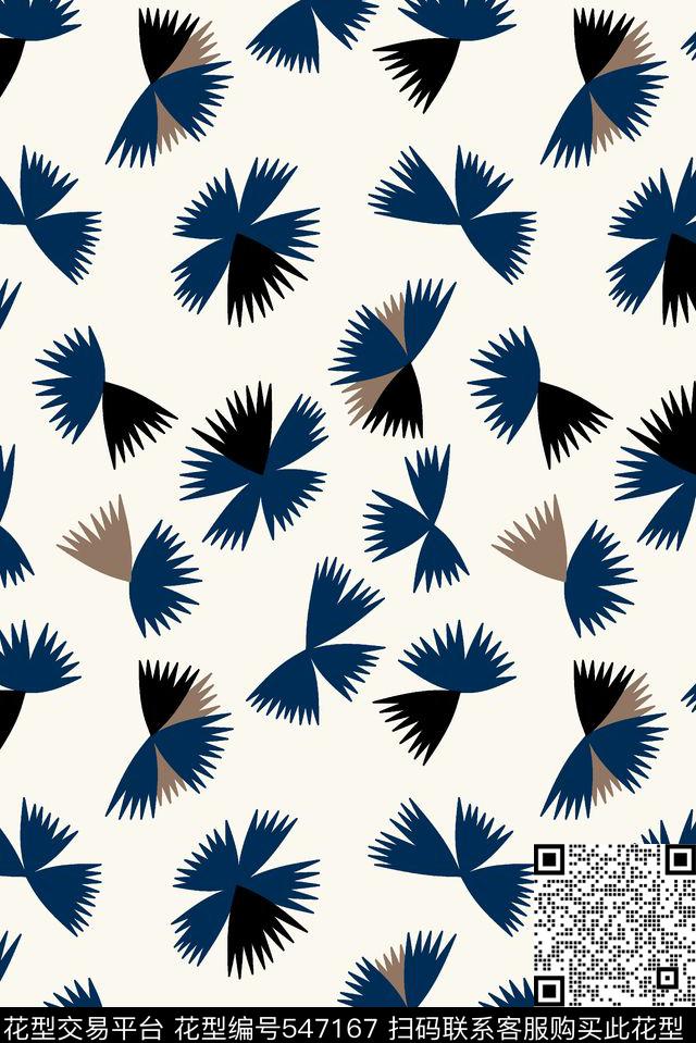 传统手绘几何叶子雨伞传统印花华亿平台下载（图片编号: 547167） - 瓦栏（Walan）