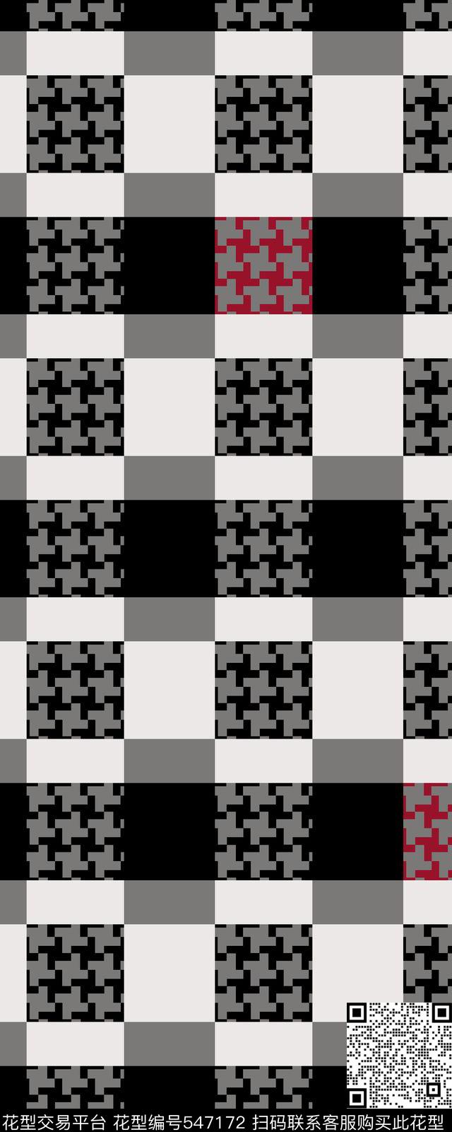 传统手绘格子千鸟格雨伞传统印花华亿平台下载（图片编号: 547172） - 瓦栏（Walan）