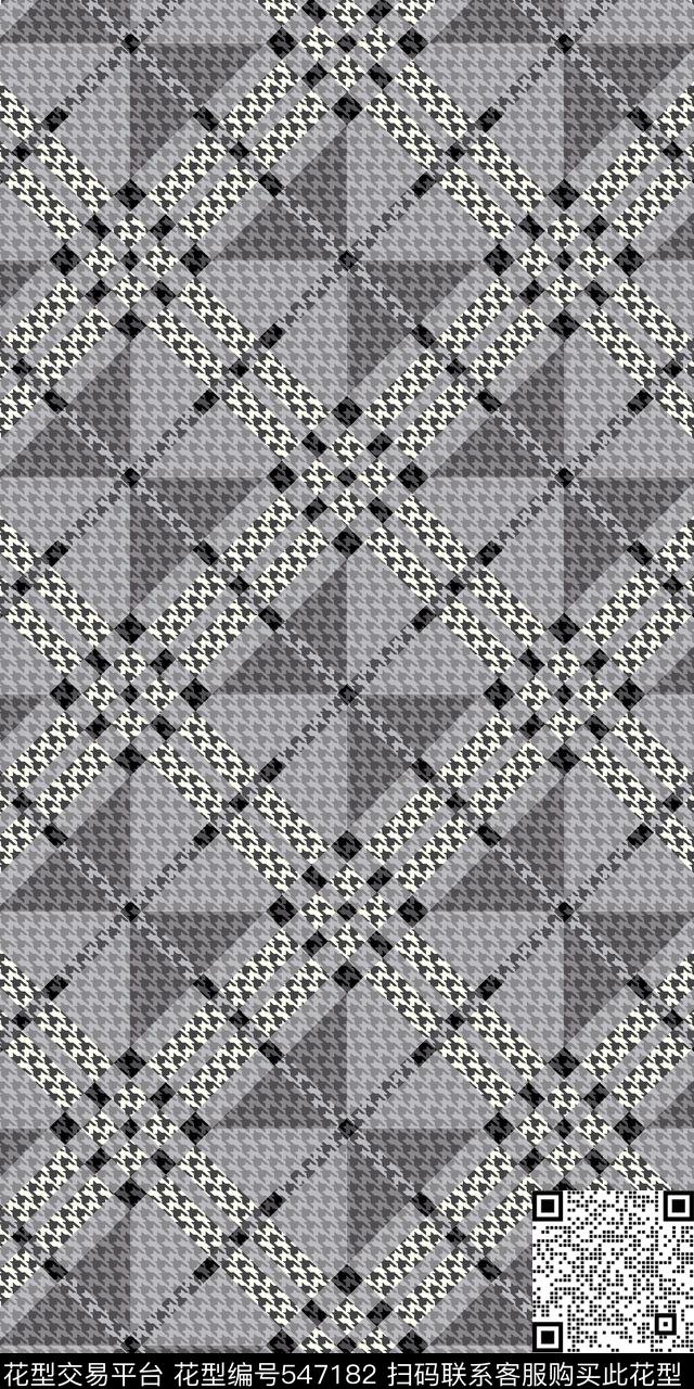 传统手绘几何格子千鸟格雨伞传统印花华亿平台下载（图片编号: 547182） - 瓦栏（Walan）