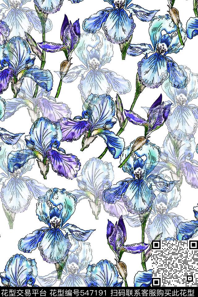 欧款手绘紫嫣数码印花华亿平台下载（图片编号: 547191） - 瓦栏（Walan）