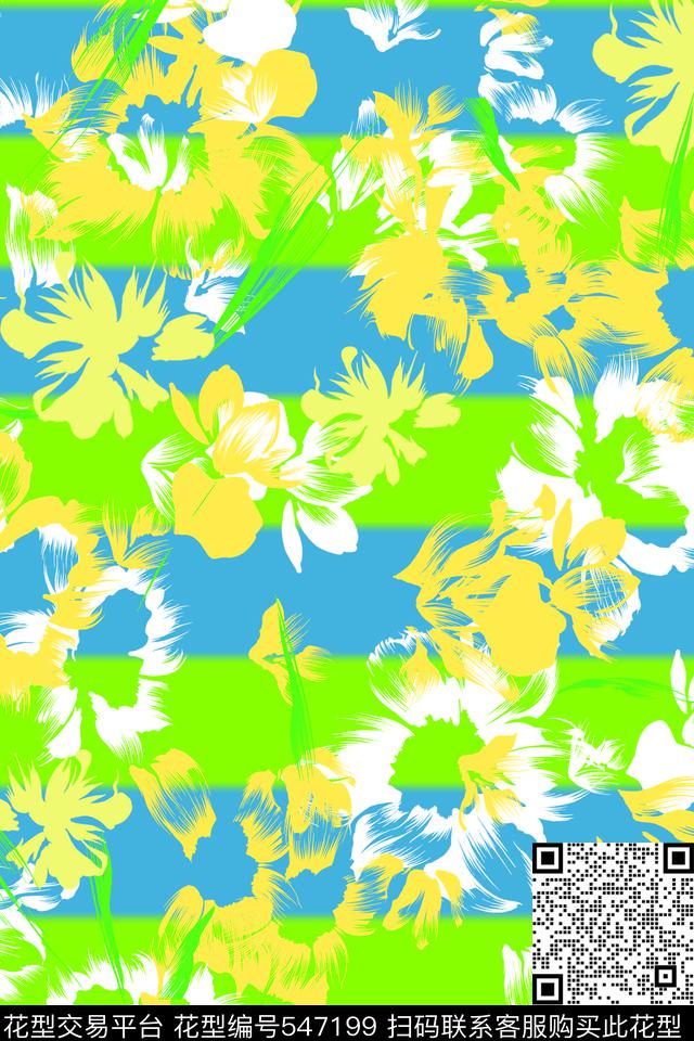 几何线条欧款手绘花朵传统印花华亿平台下载（图片编号: 547199） - 瓦栏（Walan）