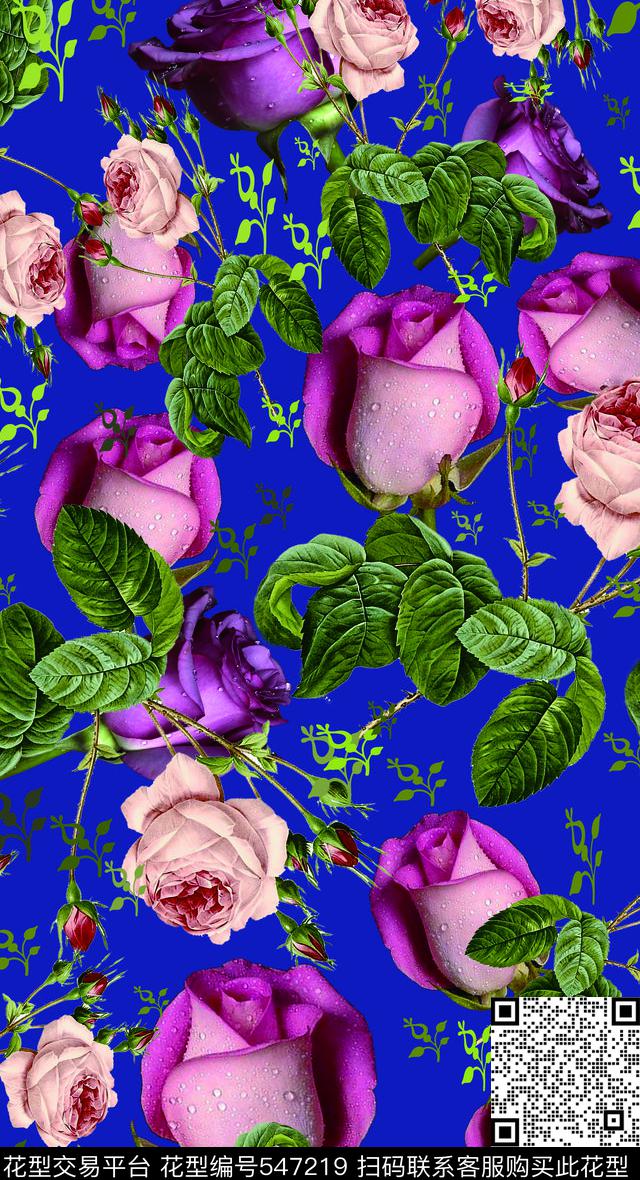 花卉田园风玫瑰月季数码印花华亿平台下载（图片编号: 547219） - 瓦栏（Walan）
