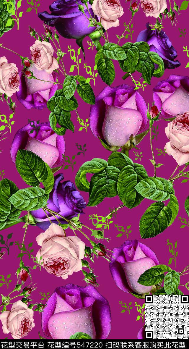 花卉田园风玫瑰月季数码印花华亿平台下载（图片编号: 547220） - 瓦栏（Walan）