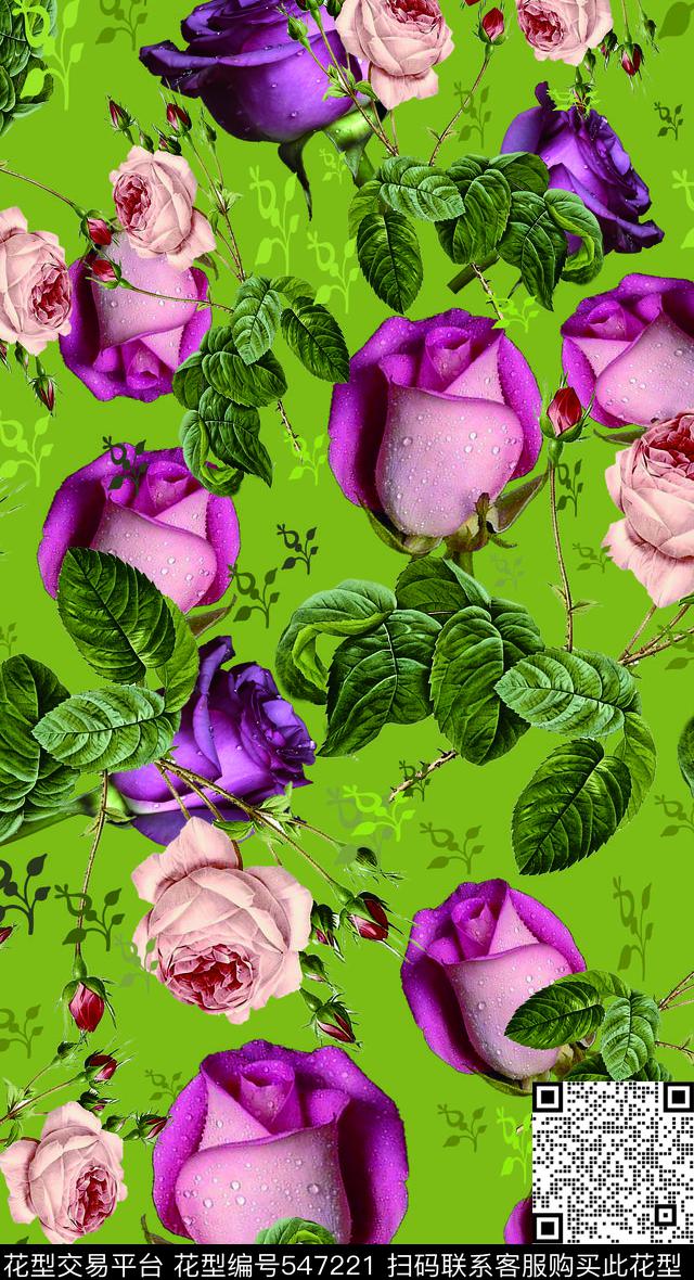 花卉田园风玫瑰月季数码印花华亿平台下载（图片编号: 547221） - 瓦栏（Walan）
