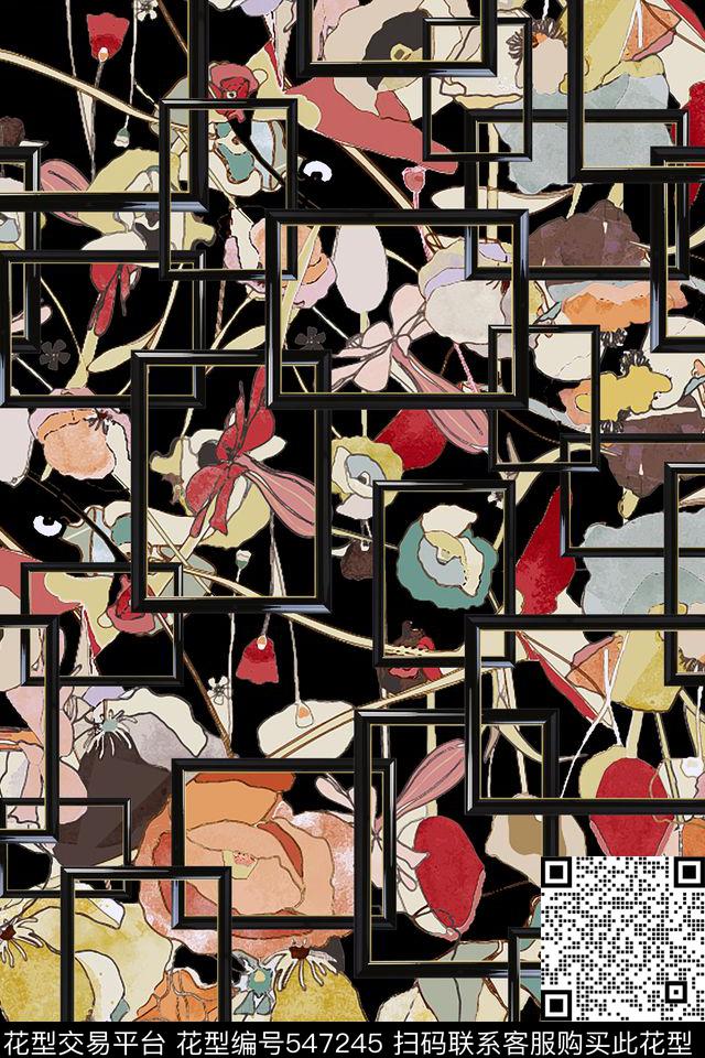 解构方格马赛克数码印花华亿平台下载（图片编号: 547245） - 瓦栏（Walan）