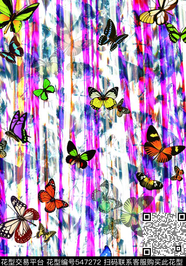抽象时尚蝴蝶数码印花华亿平台下载（图片编号: 547272） - 瓦栏（Walan）