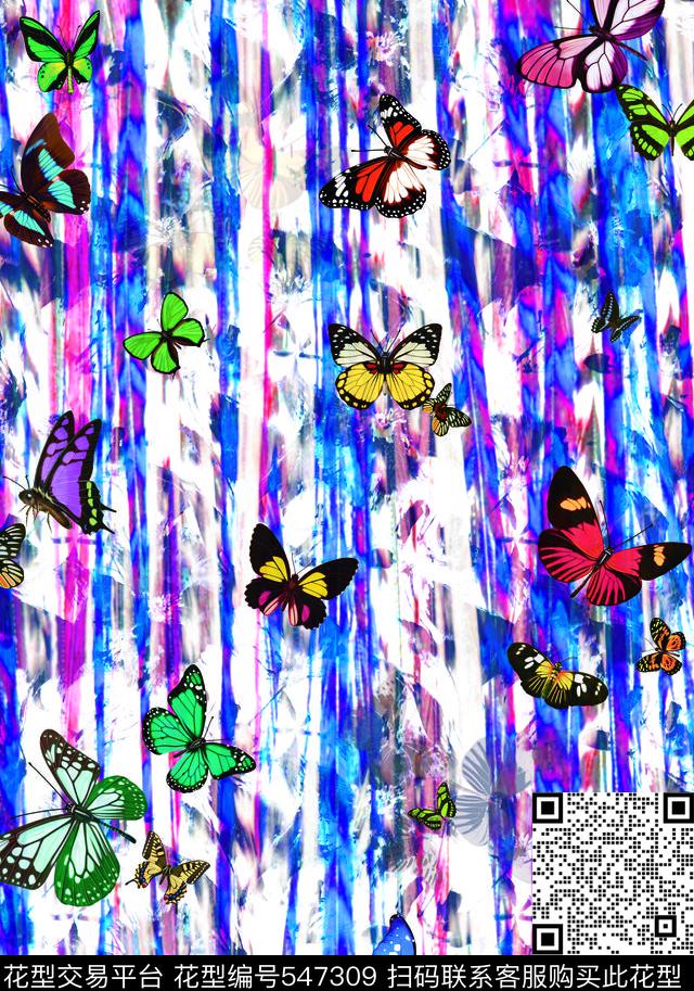 抽象蝴蝶时尚数码印花华亿平台下载（图片编号: 547309） - 瓦栏（Walan）