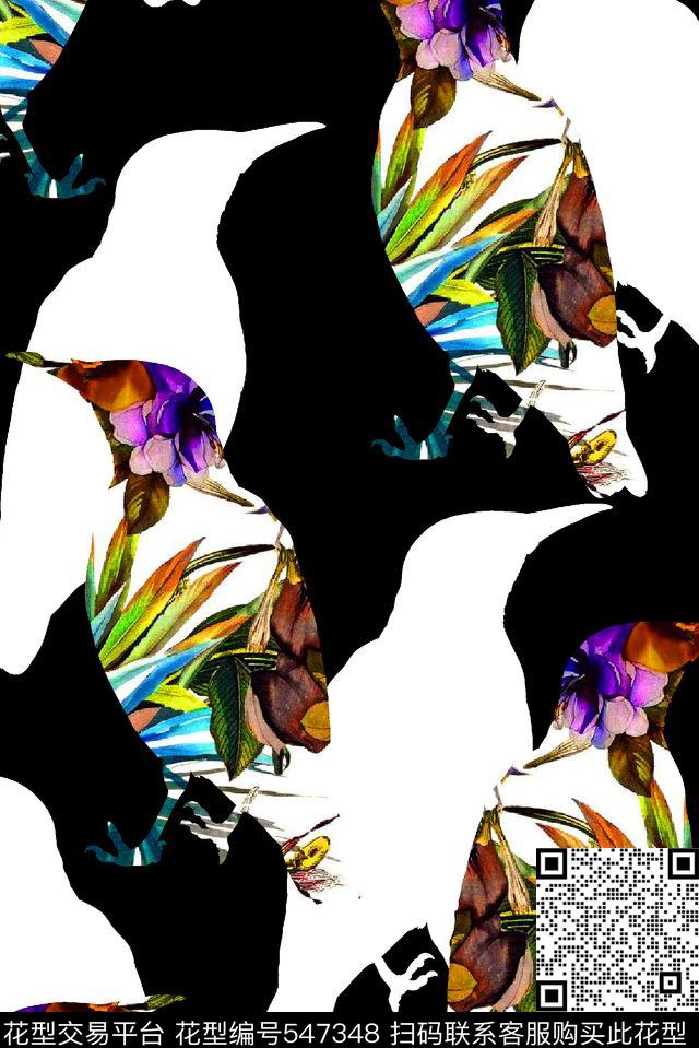 时尚潮流趣味女装图案手绘花鸟数码印花华亿平台下载（图片编号: 547348） - 瓦栏（Walan）