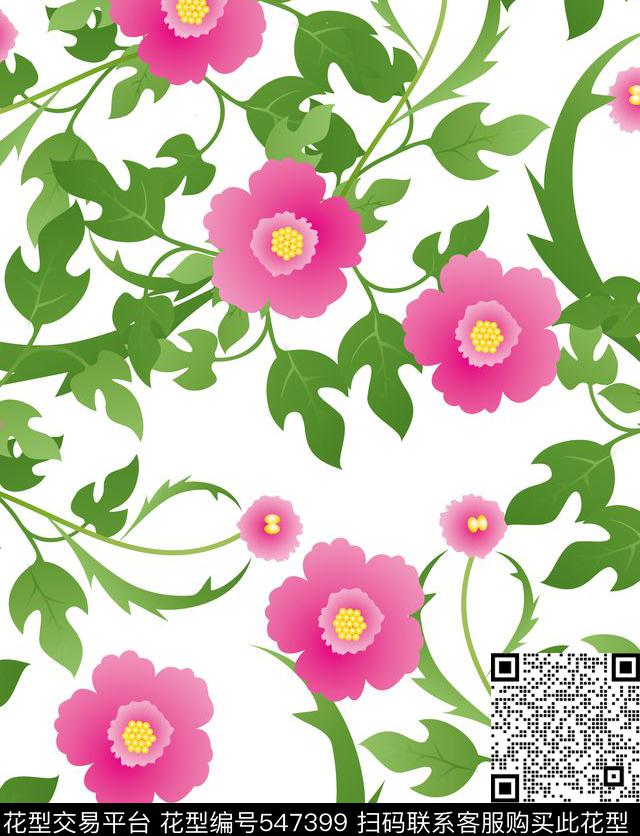 花卉花朵藤蔓数码印花华亿平台下载（图片编号: 547399） - 瓦栏（Walan）