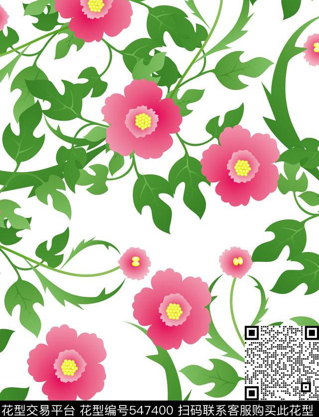 花卉花朵藤蔓数码印花华亿平台下载（图片编号: 547400） - 瓦栏（Walan）