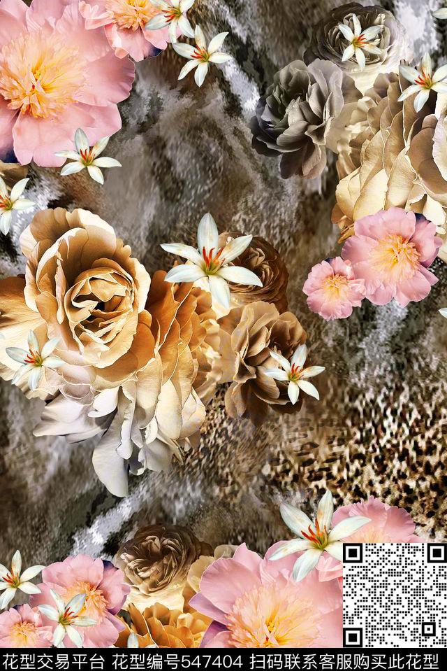 抽象动物花花朵炫彩动感抽象数码印花华亿平台下载（图片编号: 547404） - 瓦栏（Walan）