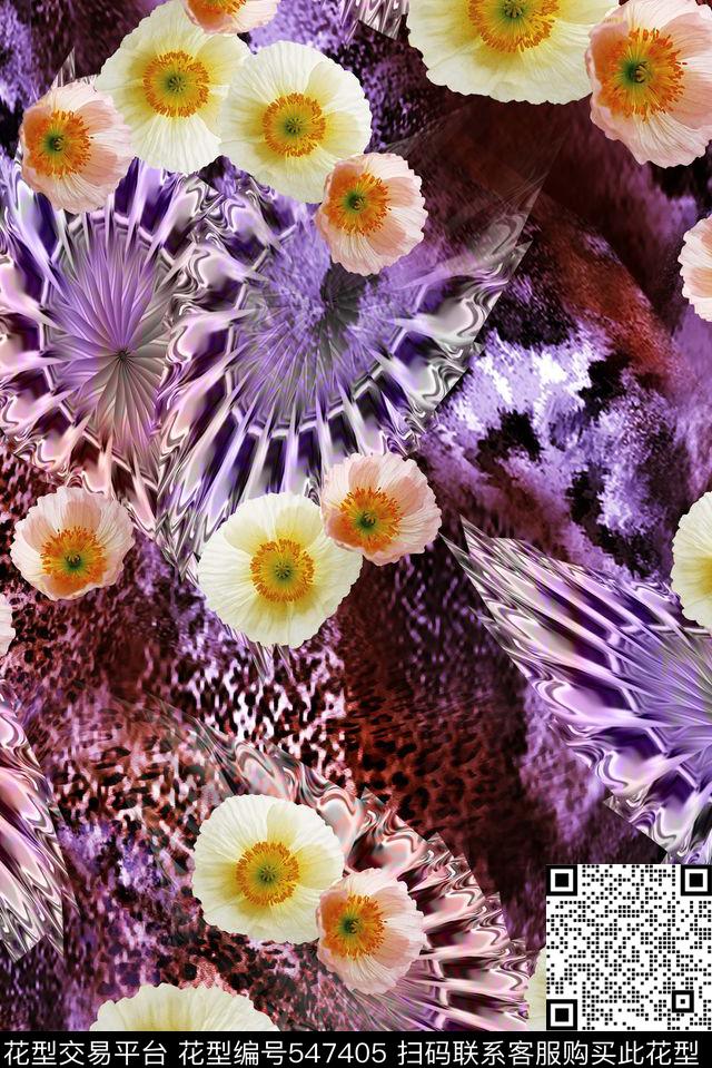 大气女装抽象花朵抽象几何数码印花华亿平台下载（图片编号: 547405） - 瓦栏（Walan）