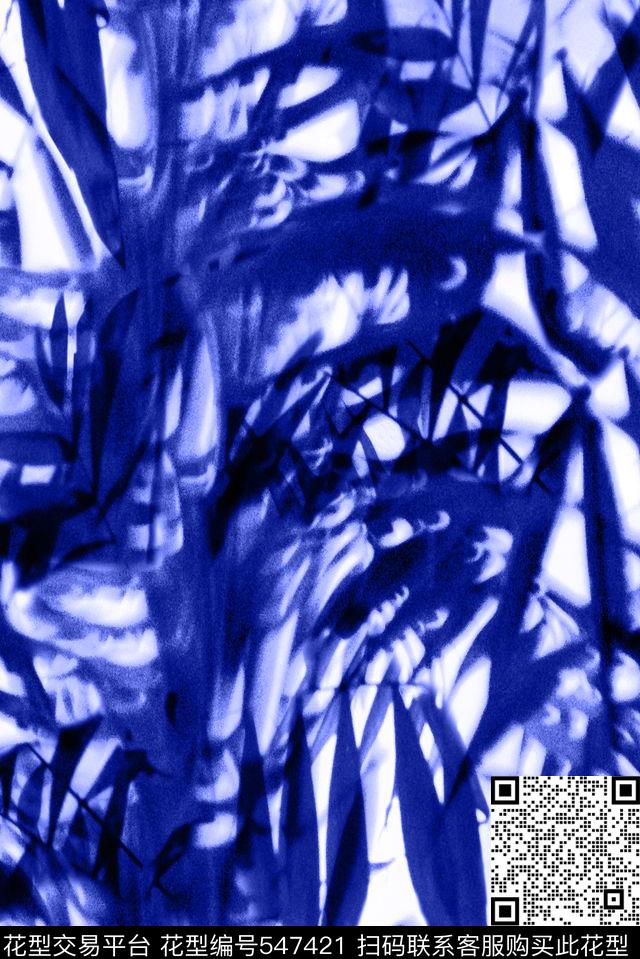 手绘写意竹叶手绘单色传统印花华亿平台下载（图片编号: 547421） - 瓦栏（Walan）