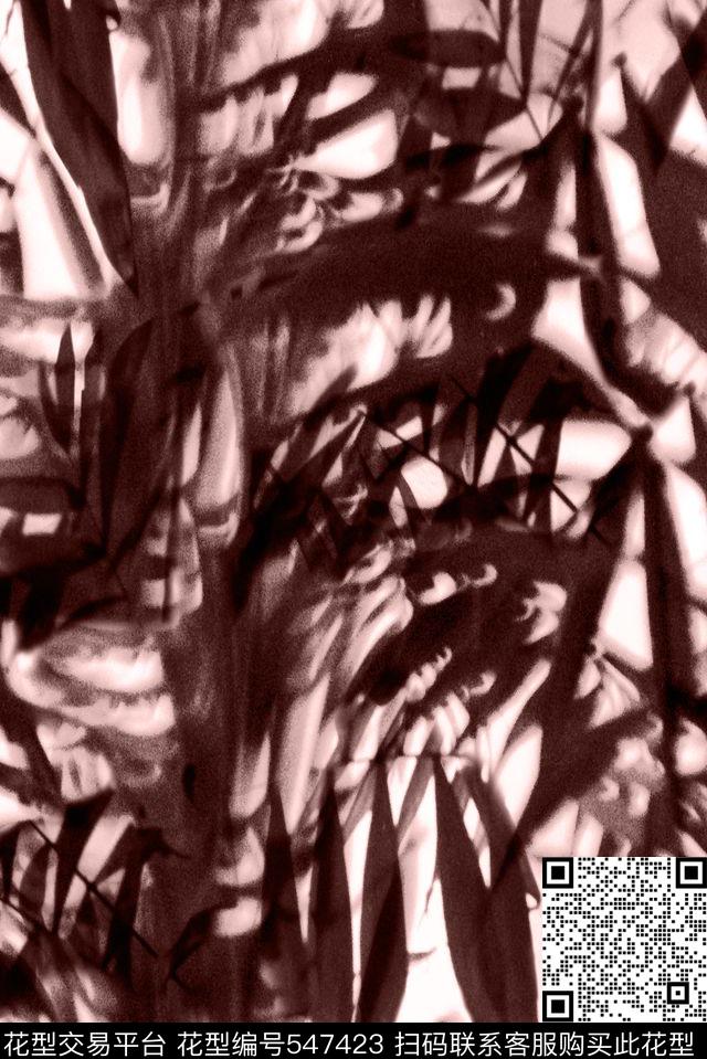 手绘写意竹叶手绘单色传统印花华亿平台下载（图片编号: 547423） - 瓦栏（Walan）