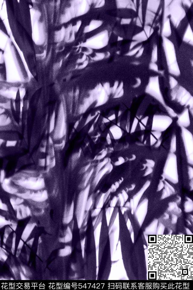 手绘写意竹叶手绘单色传统印花华亿平台下载（图片编号: 547427） - 瓦栏（Walan）