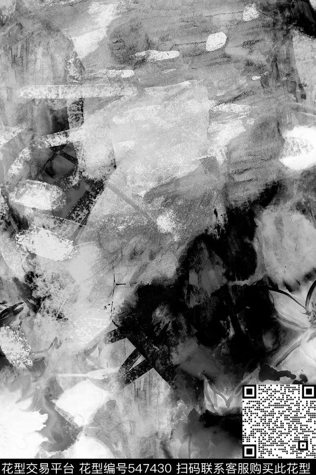 中国风水墨荷花数码印花华亿平台下载（图片编号: 547430） - 瓦栏（Walan）