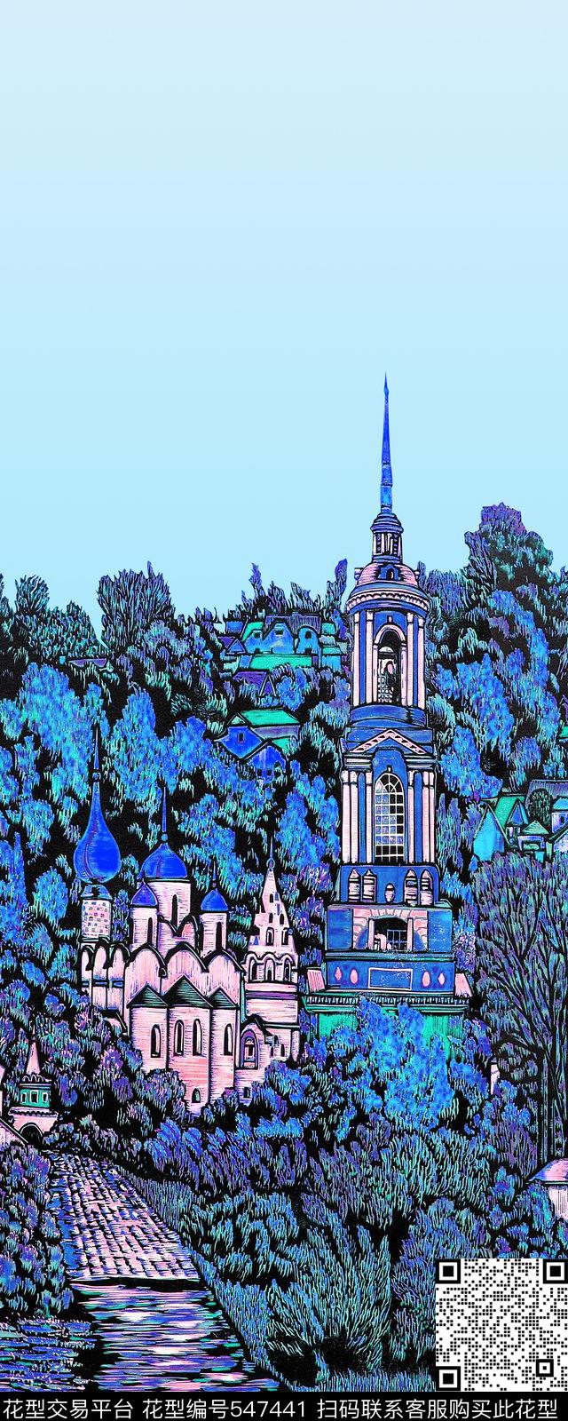 风景版画风景定位手绘数码印花华亿平台下载（图片编号: 547441） - 瓦栏（Walan）