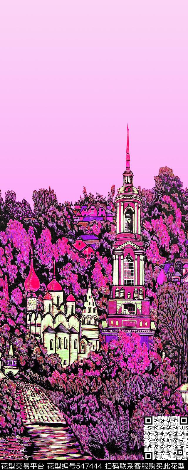 风景版画风景定位手绘数码印花华亿平台下载（图片编号: 547444） - 瓦栏（Walan）