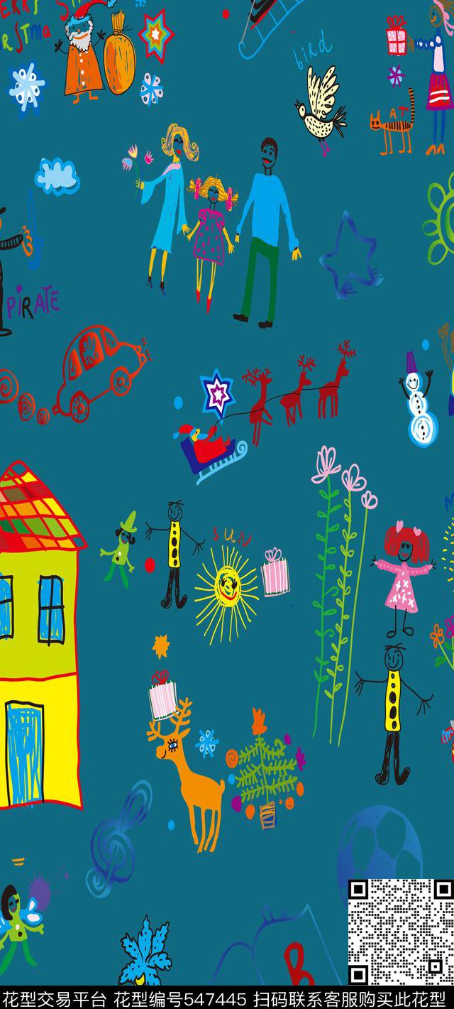 流行时尚手绘卡通插画服装女装长袖连衣裙卡通数码印花华亿平台下载（图片编号: 547445） - 瓦栏（Walan）