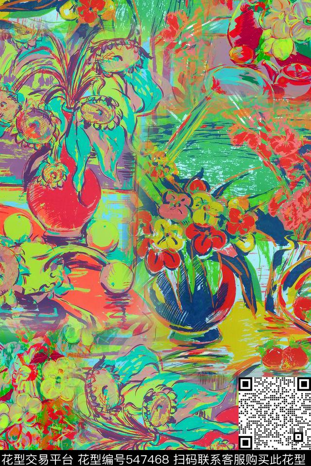 民族风花卉静物中国风手绘数码印花华亿平台下载（图片编号: 547468） - 瓦栏（Walan）