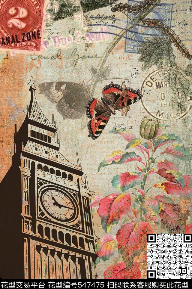 欧美复古海报邮票复古画册抽象花卉蝴蝶精美女装定位图案T恤定位图案数码印花华亿平台下载（图片编号: 547475） - 瓦栏（Walan）