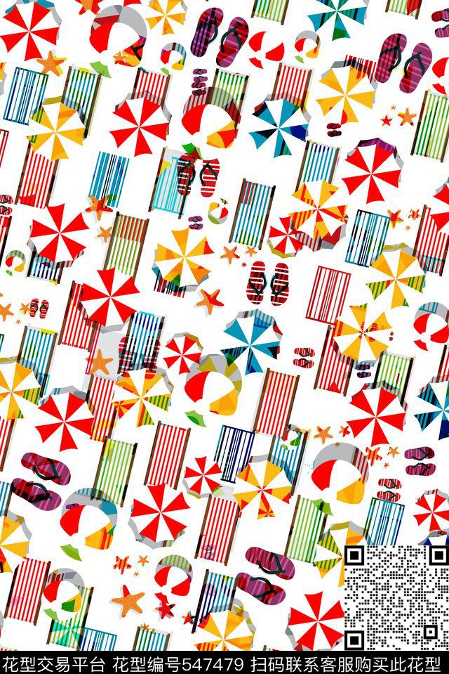沙滩卡通夏季传统印花华亿平台下载（图片编号: 547479） - 瓦栏（Walan）