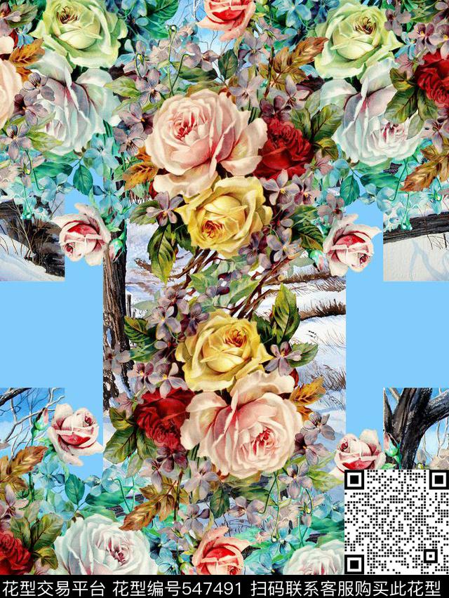 时尚大牌欧美风格大花卉服装设计数码印花华亿平台下载（图片编号: 547491） - 瓦栏（Walan）