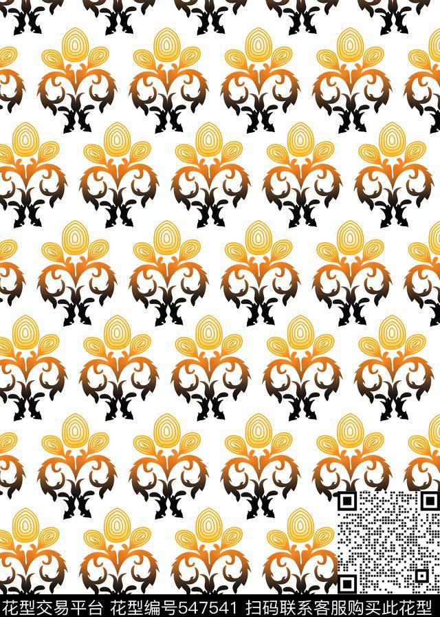 民族风潮流时尚大牌手绘渐变卷草纹数码印花华亿平台下载（图片编号: 547541） - 瓦栏（Walan）