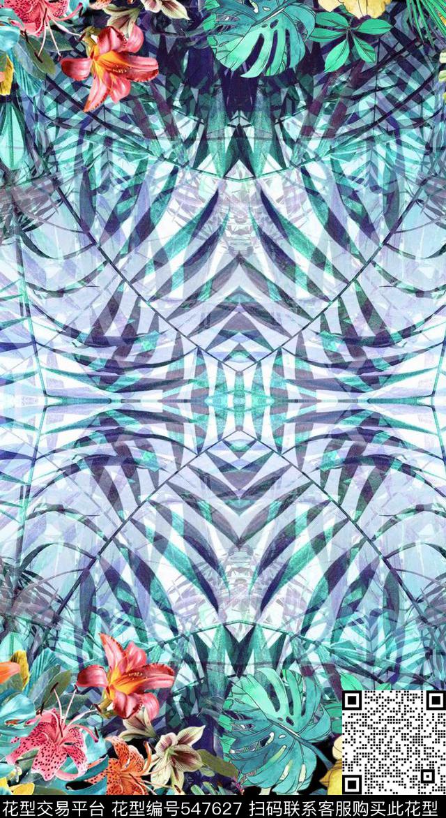 抽象花卉欧美数码印花华亿平台下载（图片编号: 547627） - 瓦栏（Walan）