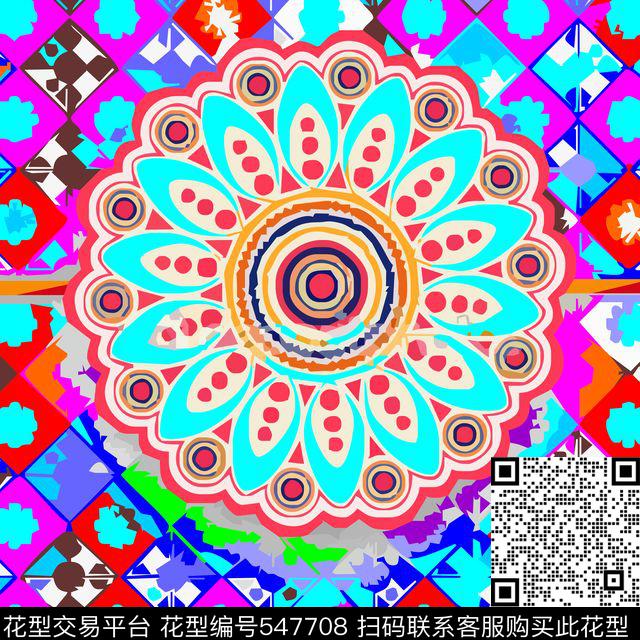 大花方格高端时尚传统印花华亿平台下载（图片编号: 547708） - 瓦栏（Walan）