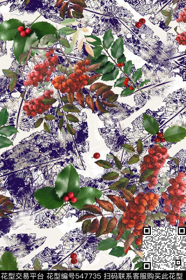 抽象树叶植物果实套装华亿平台数码印花华亿平台下载（图片编号: 547735） - 瓦栏（Walan）