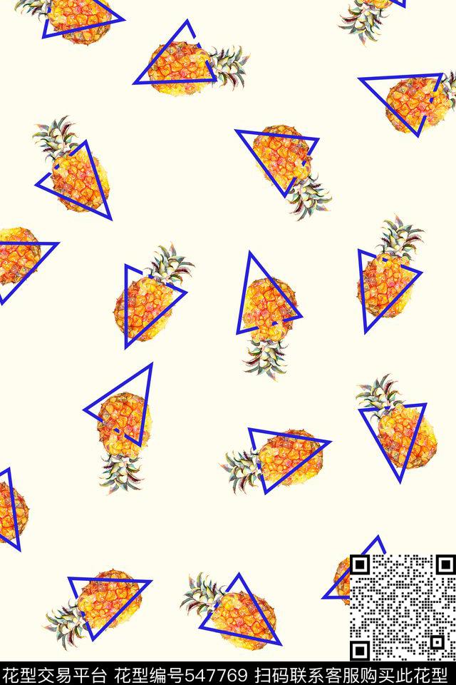 休闲手绘菠萝数码印花华亿平台下载（图片编号: 547769） - 瓦栏（Walan）