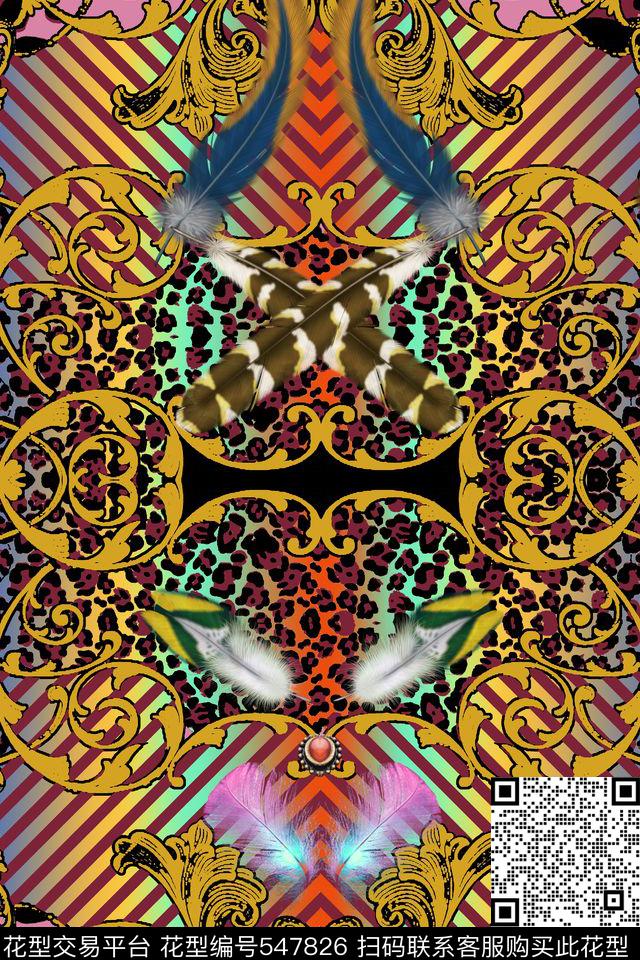 欧式卷草羽毛数码印花华亿平台下载（图片编号: 547826） - 瓦栏（Walan）