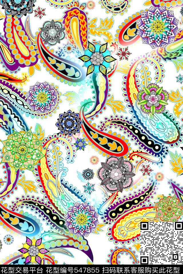 民族风佩斯里腰果数码印花华亿平台下载（图片编号: 547855） - 瓦栏（Walan）