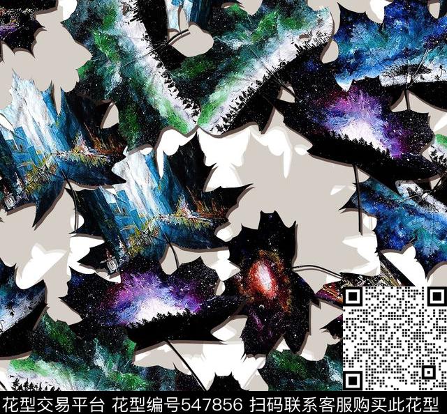 树叶上油画创意风抵押城市之光原创华亿平台数码印花华亿平台下载（图片编号: 547856） - 瓦栏（Walan）