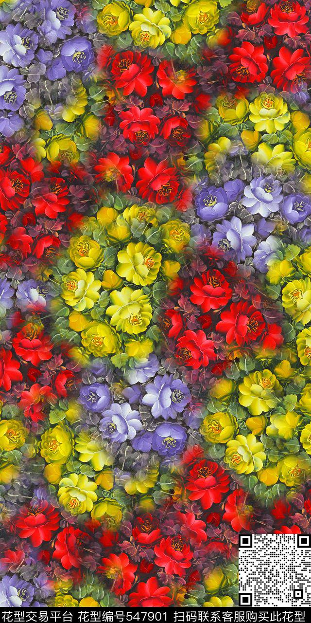 时尚玫瑰花女装数码印花华亿平台下载（图片编号: 547901） - 瓦栏（Walan）