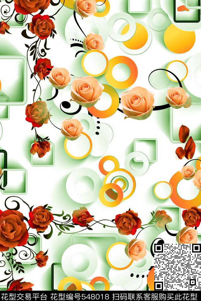 创意红黄黑花卉传统印花华亿平台下载（图片编号: 548018） - 瓦栏（Walan）
