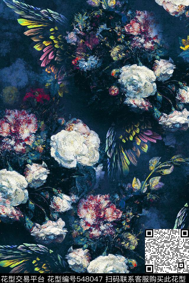 翅膀花卉玫瑰数码印花华亿平台下载（图片编号: 548047） - 瓦栏（Walan）