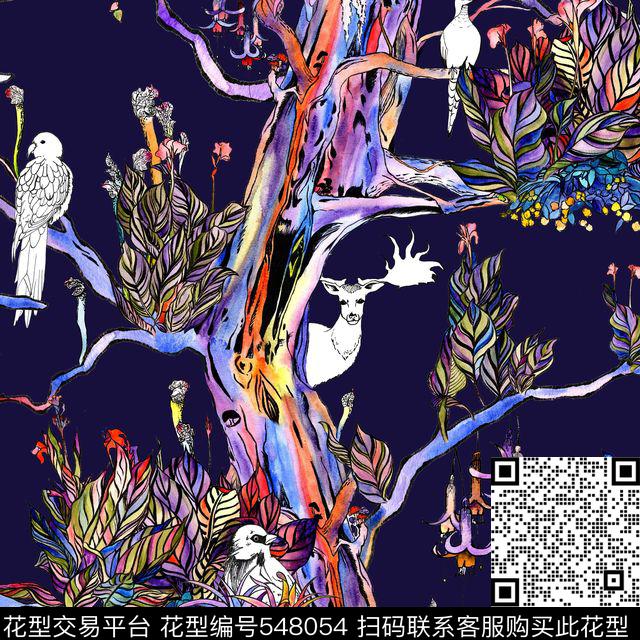 动物魔幻植物传统印花华亿平台下载（图片编号: 548054） - 瓦栏（Walan）