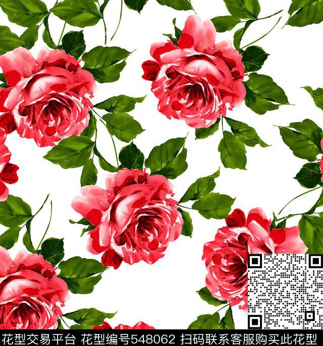 花朵花卉玫瑰花传统印花华亿平台下载（图片编号: 548062） - 瓦栏（Walan）