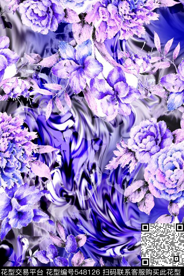 抽象花朵欧美大气炫彩动感数码印花华亿平台下载（图片编号: 548126） - 瓦栏（Walan）