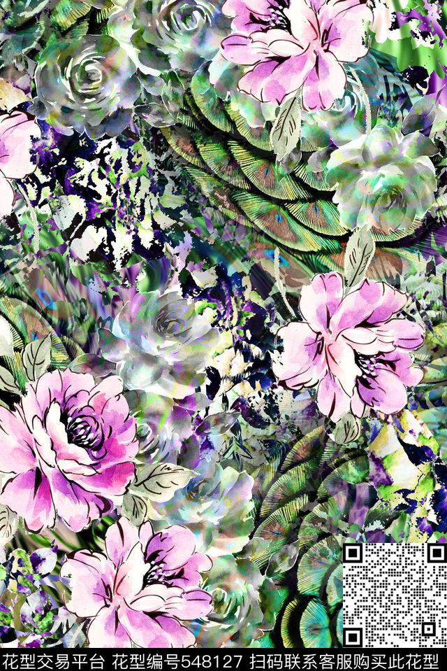 动物动感抽象手绘大气中式数码印花华亿平台下载（图片编号: 548127） - 瓦栏（Walan）