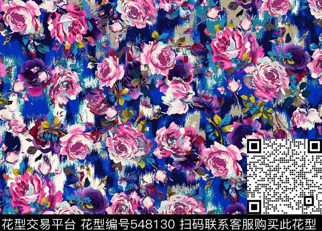 流行时尚花卉抽象数码印花华亿平台下载（图片编号: 548130） - 瓦栏（Walan）